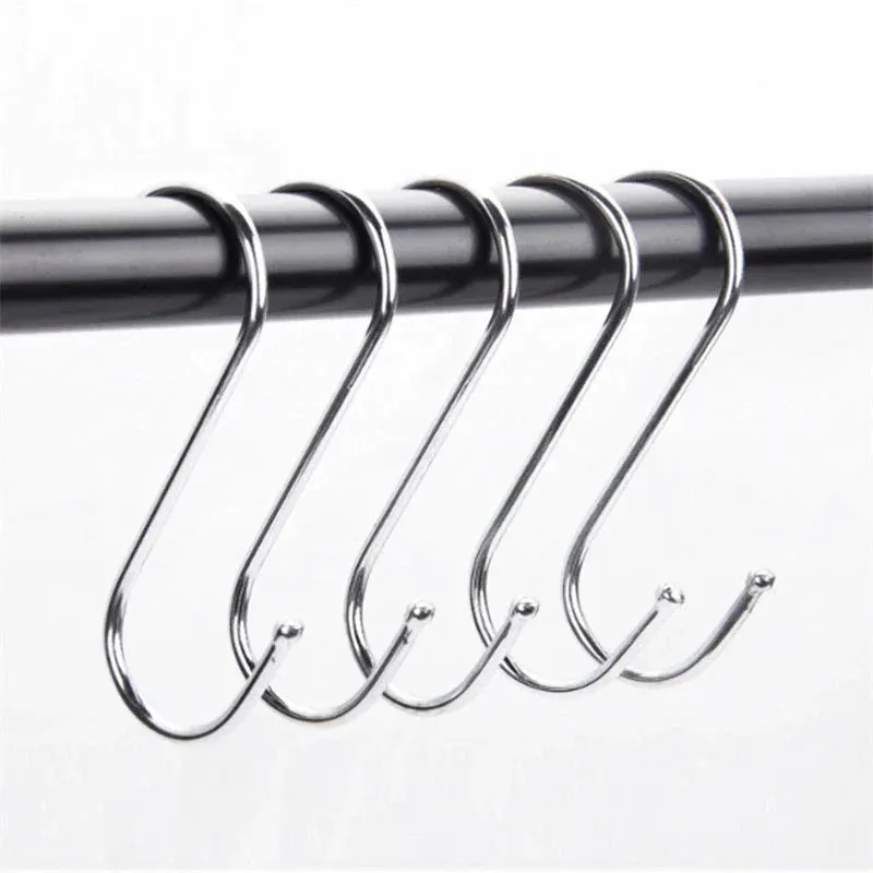 10pcs Stainless Steel S-Shape Hook Kitchen Bedroom Multi-function Railing S Hanger Hook Clasp Holder Hooks Hanging Storage Tools