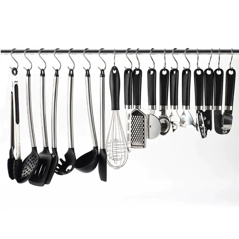 10pcs Stainless Steel S-Shape Hook Kitchen Bedroom Multi-function Railing S Hanger Hook Clasp Holder Hooks Hanging Storage Tools