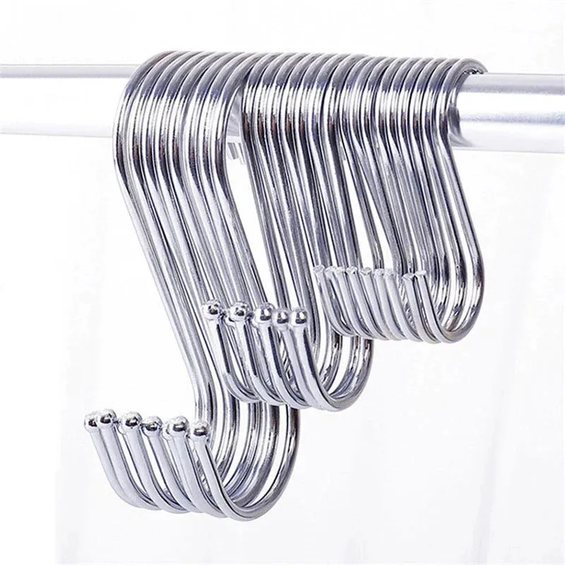 10pcs Stainless Steel S-Shape Hook Kitchen Bedroom Multi-function Railing S Hanger Hook Clasp Holder Hooks Hanging Storage Tools