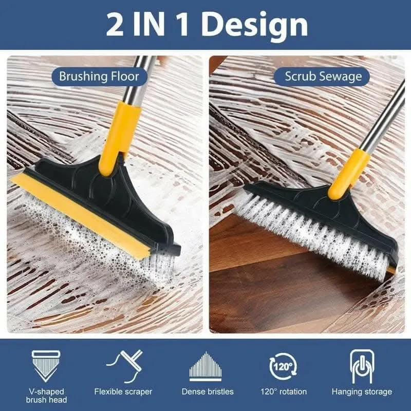 2 in 1 Scrubbing Brush with Long Handle, Floor Scrub Brush, Tile Cleaning Brush