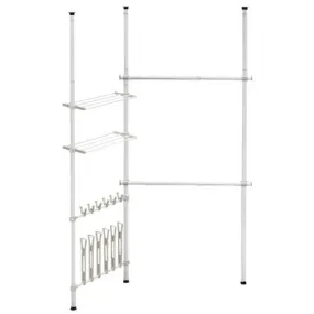 2 Tier Telescopic Clothes Hangers with Shoe Rack & Shelf