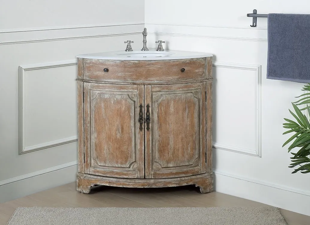 24 Inch Triadsville Freestanding Distressed Brown Corner Bathroom Sink Vanity