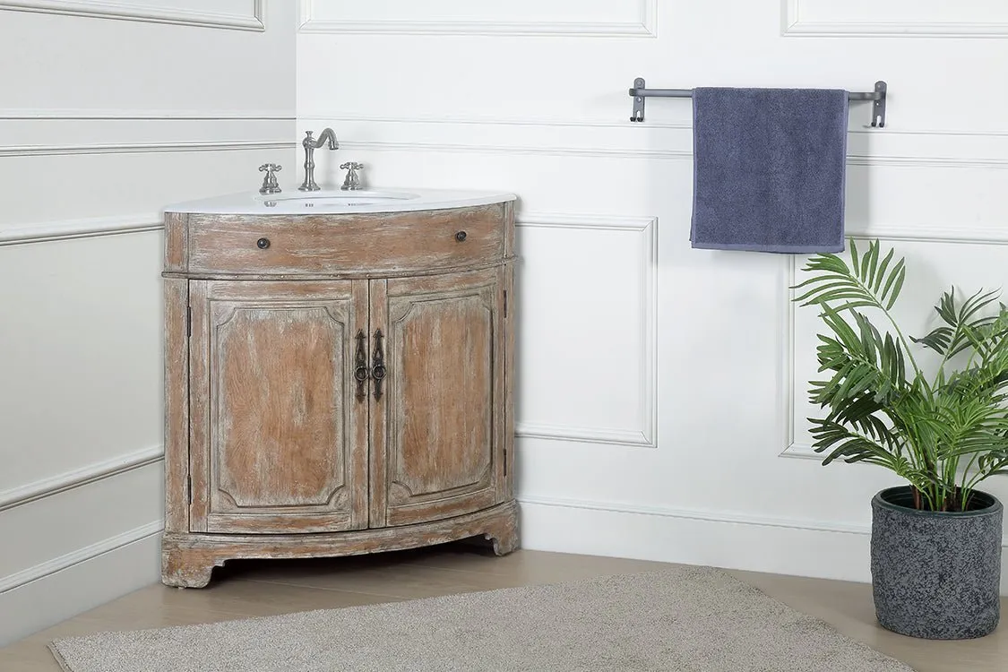 24 Inch Triadsville Freestanding Distressed Brown Corner Bathroom Sink Vanity