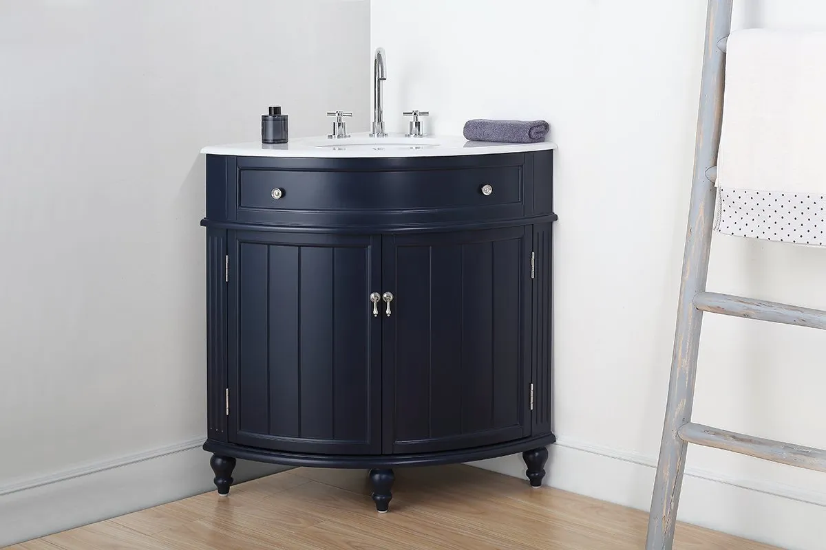 24 Inch Triadsville Navy Blue Corner Design Bathroom Vanity With Quartz Top