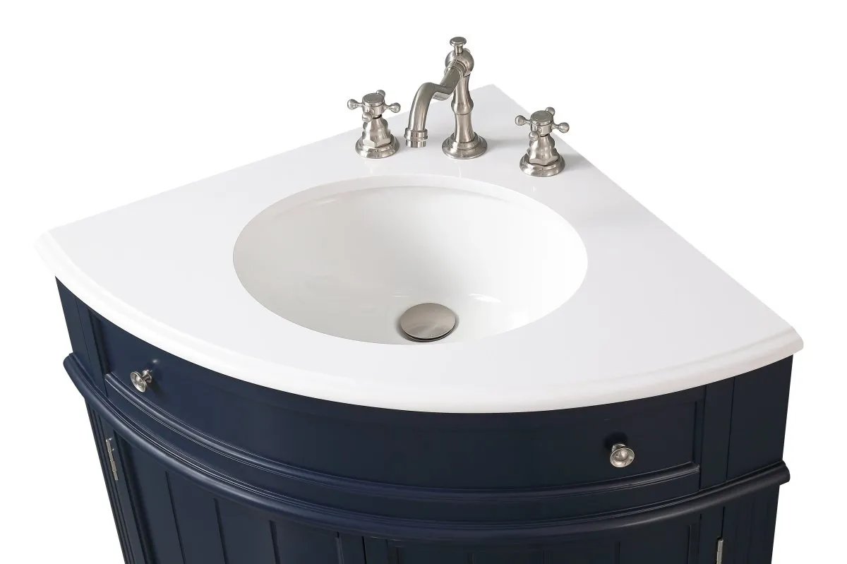 24 Inch Triadsville Navy Blue Corner Design Bathroom Vanity With Quartz Top