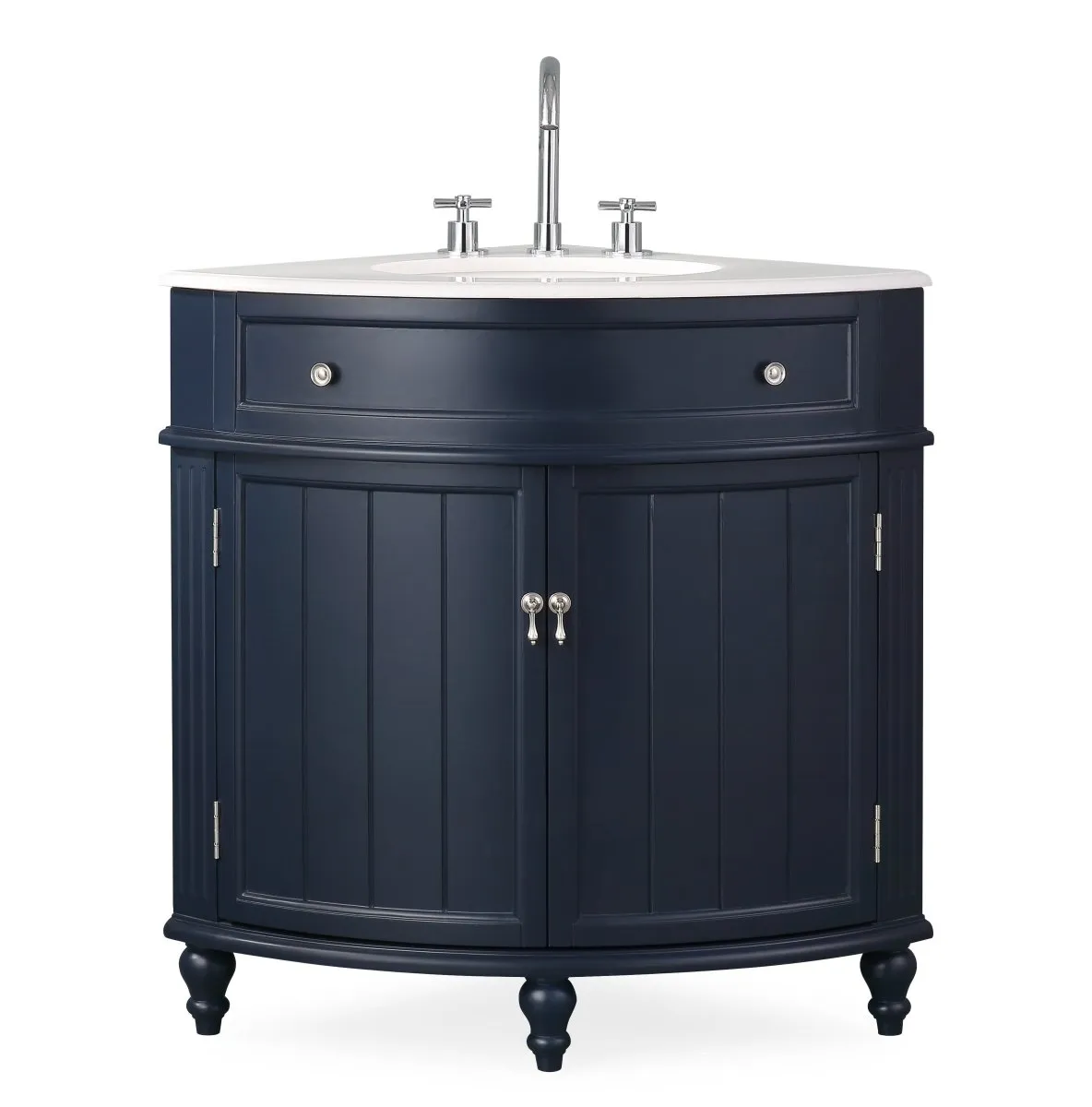 24 Inch Triadsville Navy Blue Corner Design Bathroom Vanity With Quartz Top