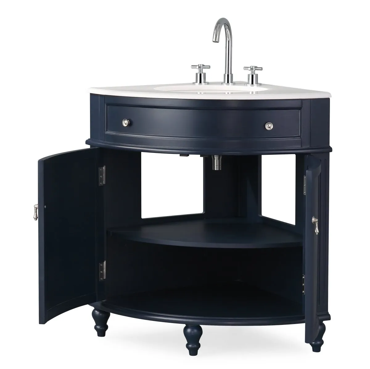 24 Inch Triadsville Navy Blue Corner Design Bathroom Vanity With Quartz Top