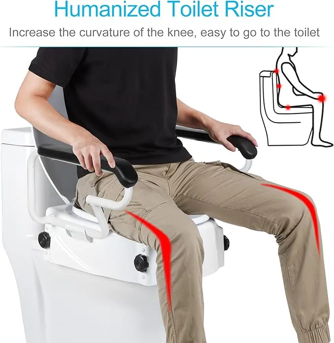 Adjustable Toilet Seat Riser with Flip Handles, Raised Safety Seat for Elderly