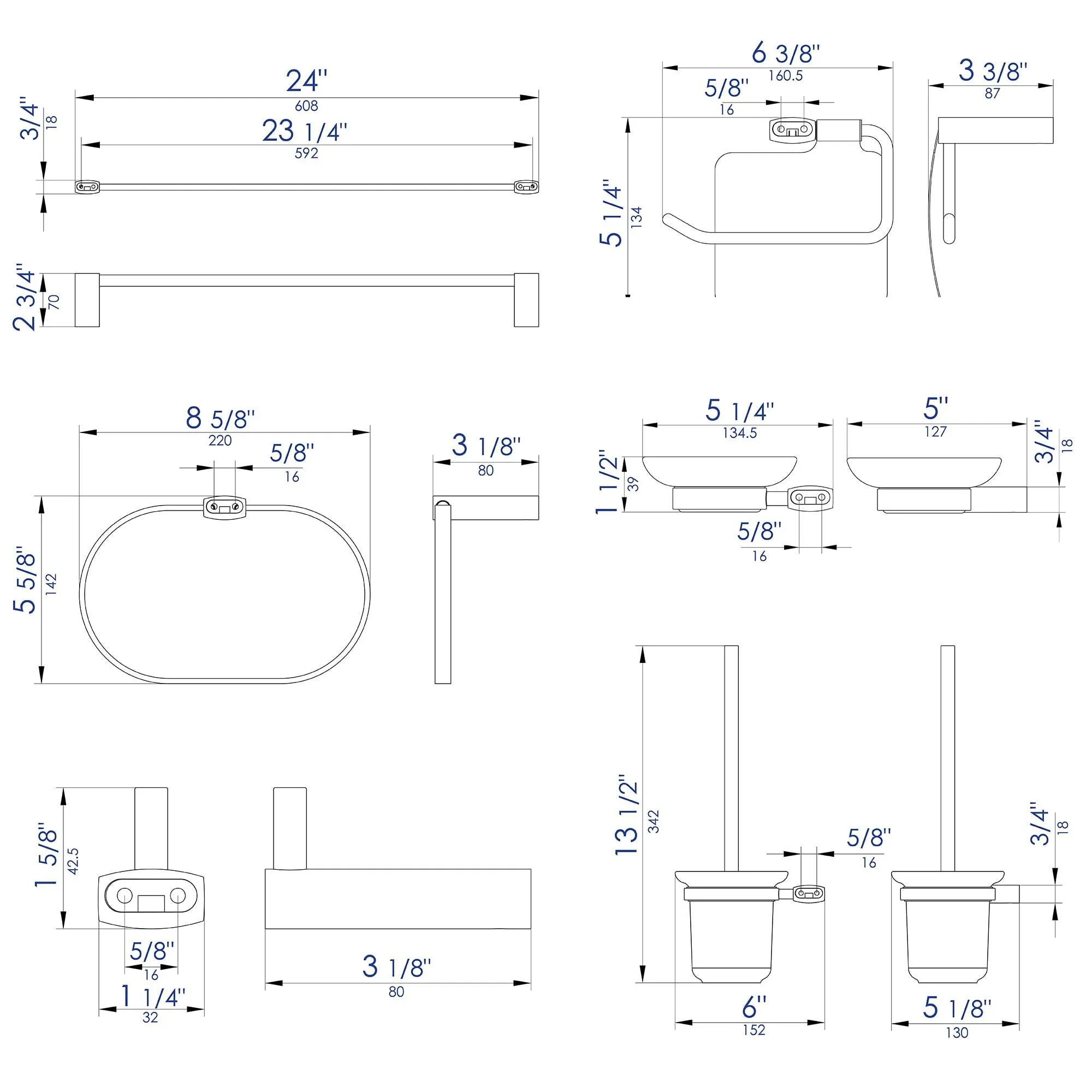 ALFI Brand AB9503-PC Polished Chrome 6 Piece Matching Bathroom Accessory Set