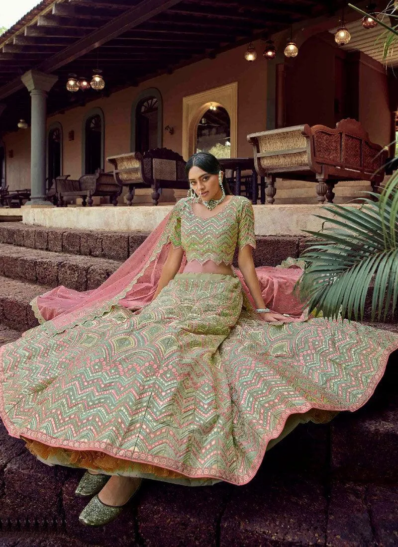 Alluring Green Color Organza Base Designer Bridal Wear Lehenga Choli