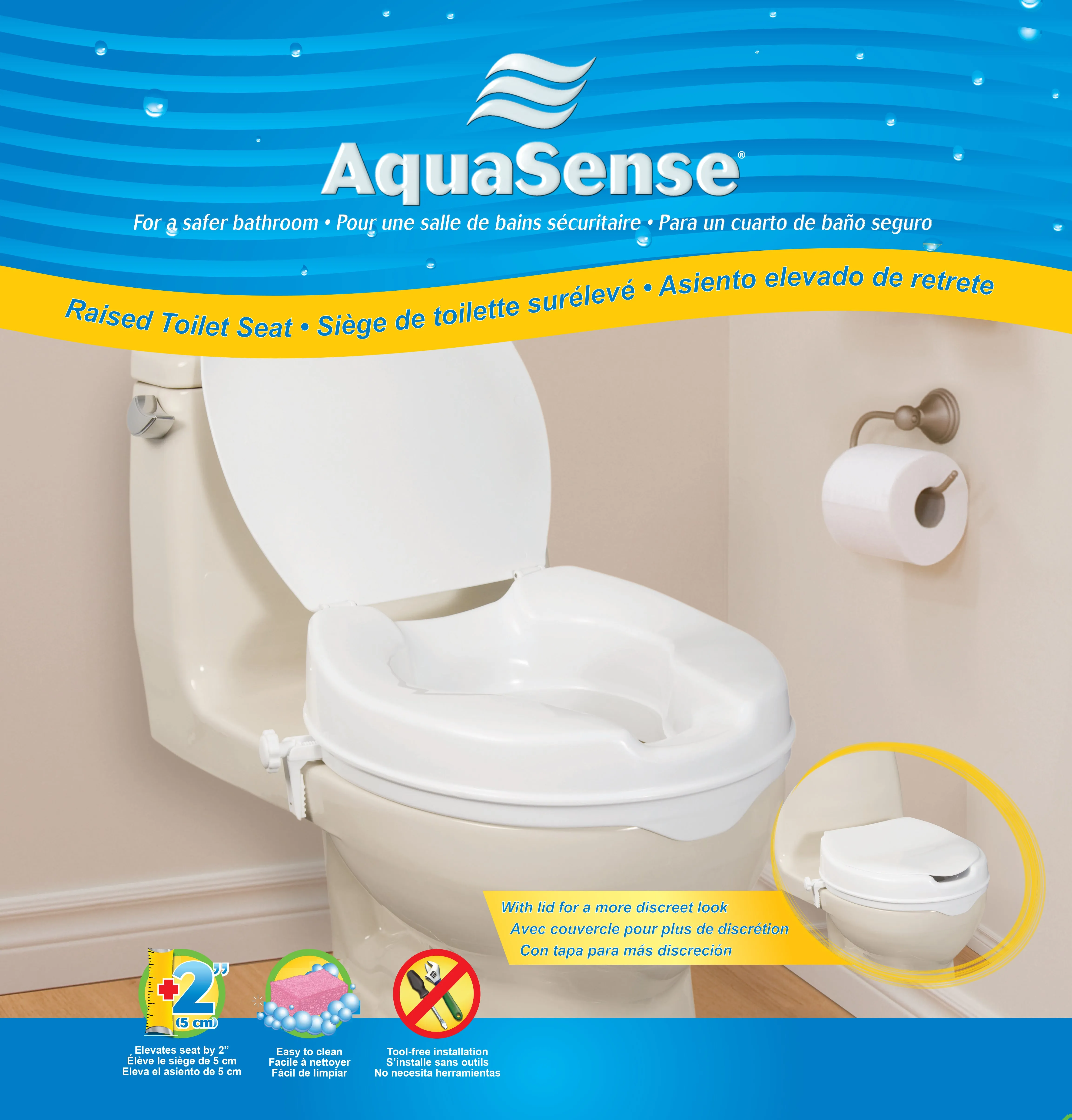 AquaSense Raised Toilet Seat with Lid