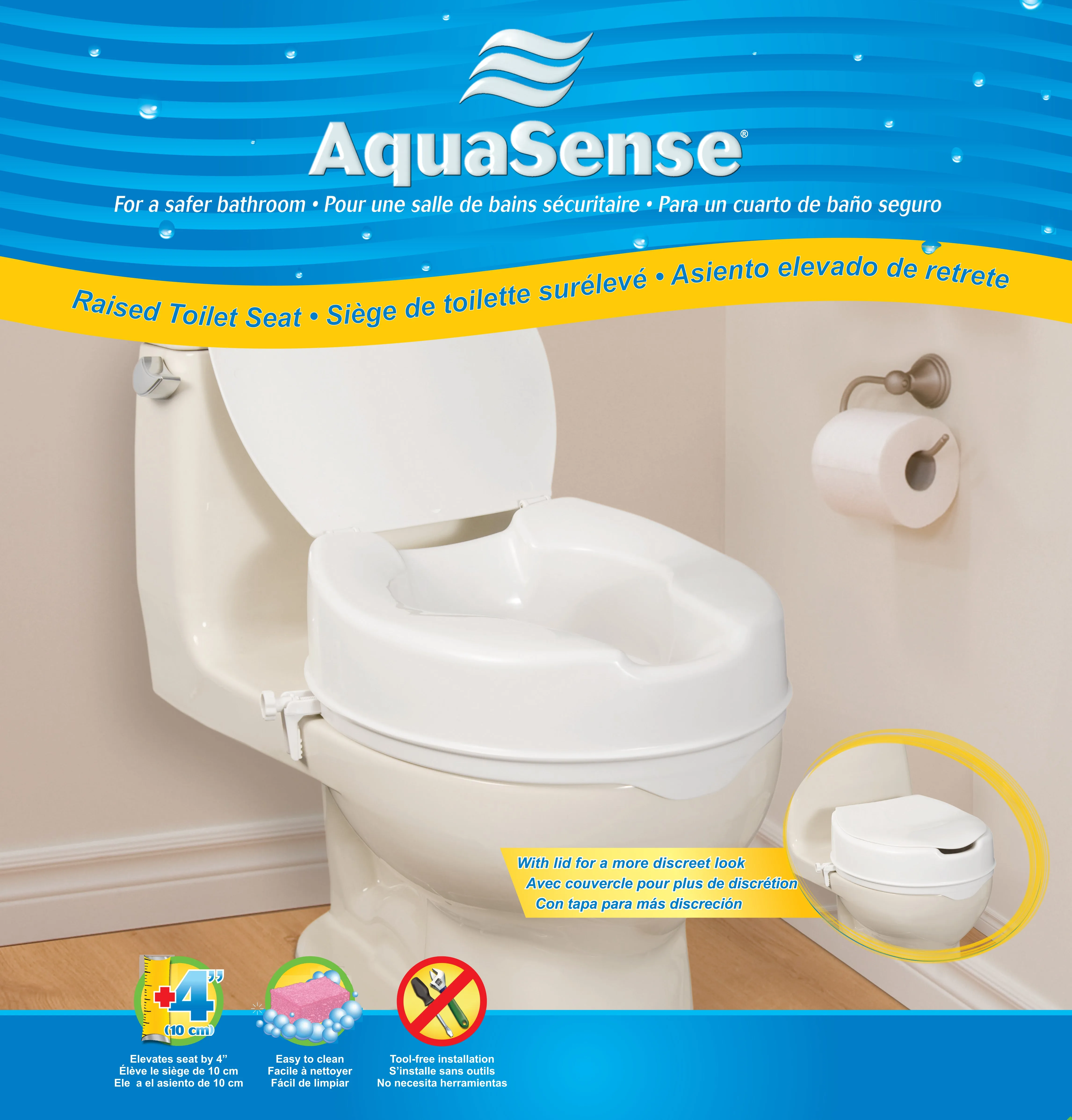 AquaSense Raised Toilet Seat with Lid