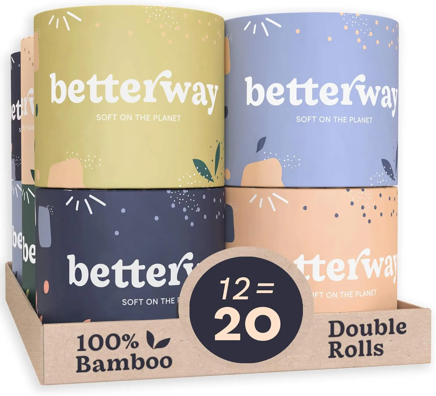 Bamboo Toilet Paper 3 Ply - Sustainable Tissue 360 Sheets Per Roll - Septic Safe - Organic, Plastic Free, Compostable & Biodegradable