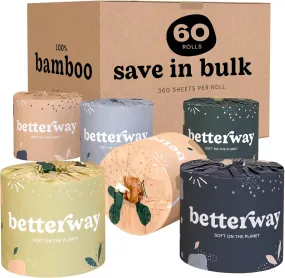 Bamboo Toilet Paper 3 Ply - Sustainable Tissue 360 Sheets Per Roll - Septic Safe - Organic, Plastic Free, Compostable & Biodegradable