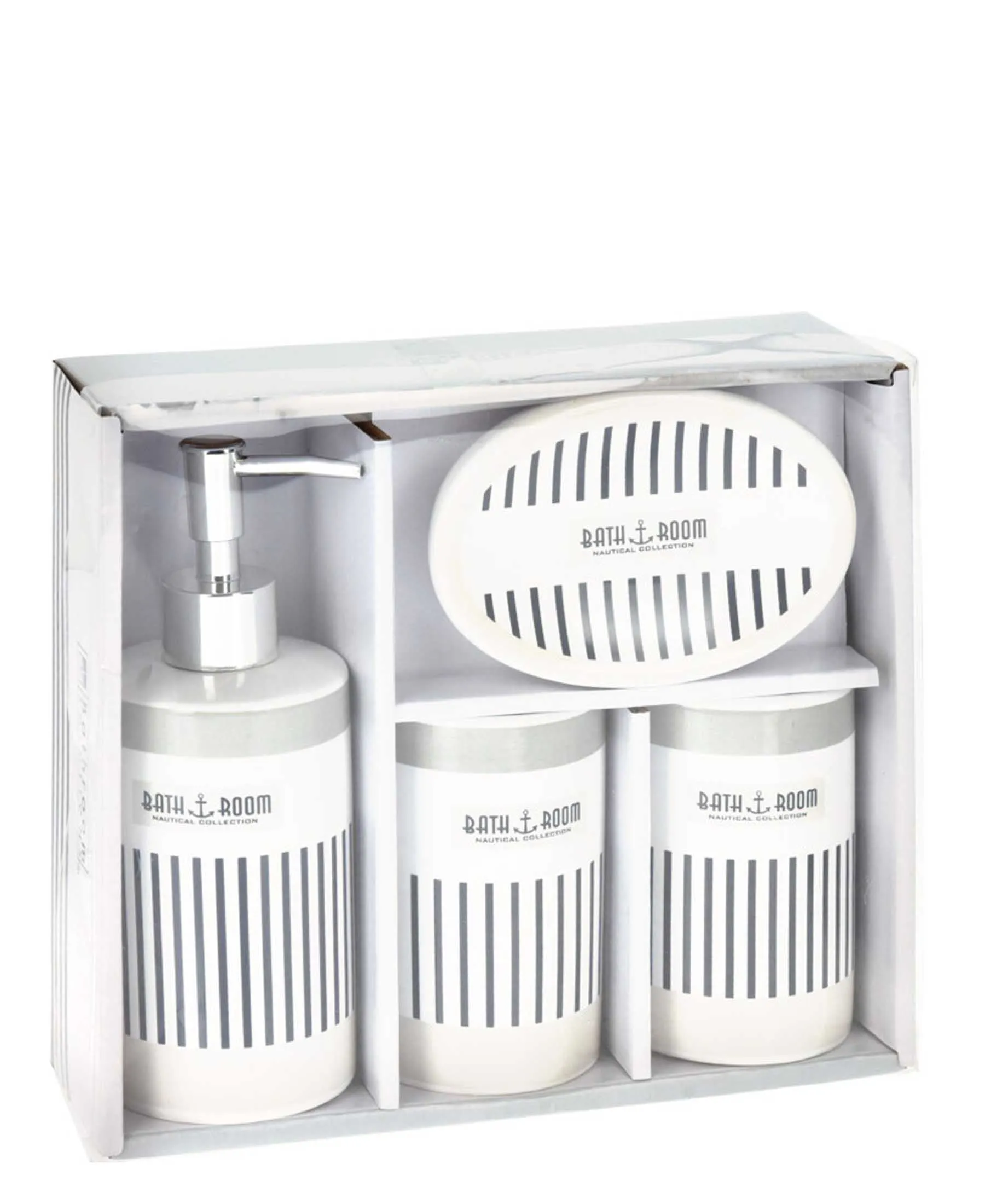 Bathroom 4 Piece Accessory Set - White & Grey