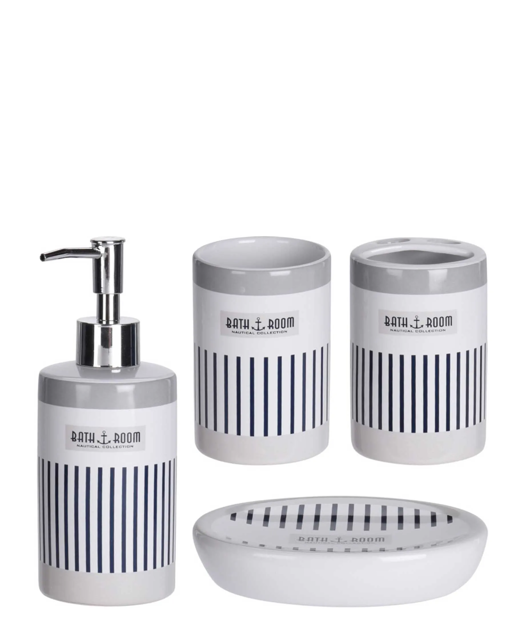 Bathroom 4 Piece Accessory Set - White & Grey