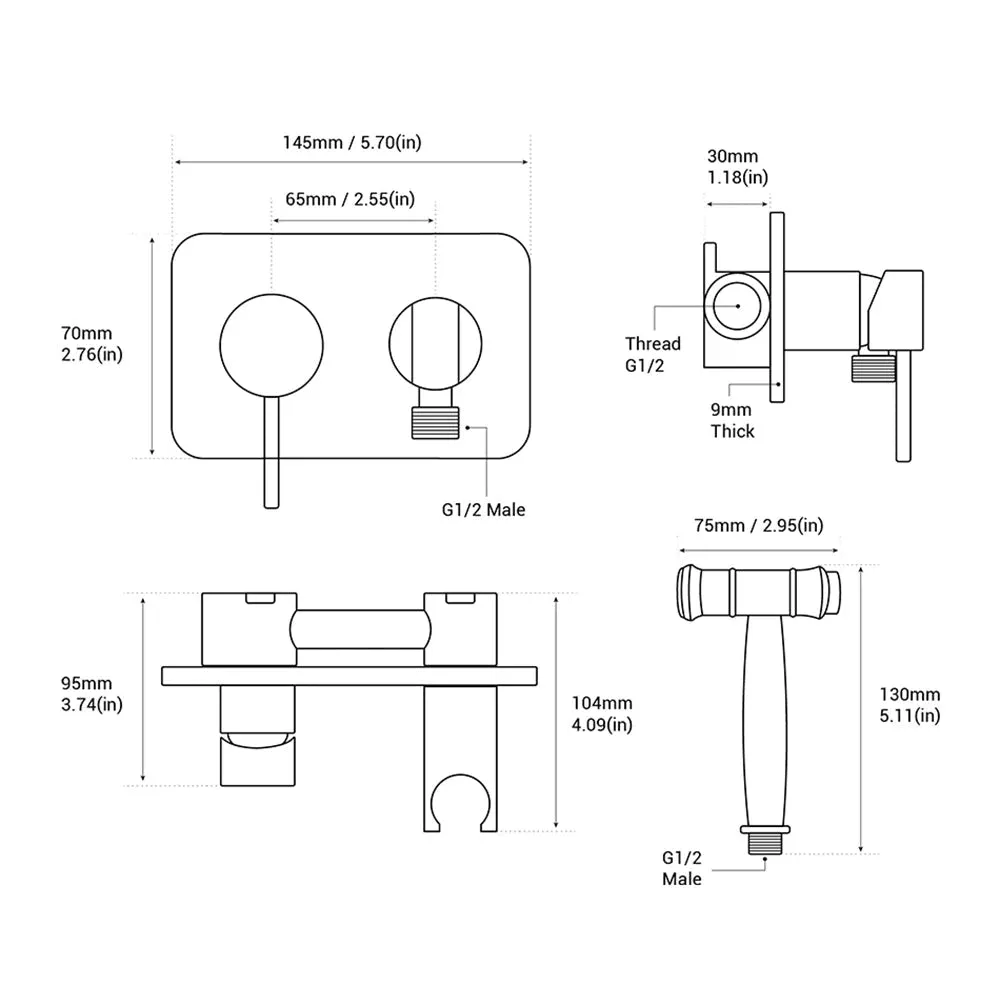 Brass Double Mode Hot and Cold Handheld Bidet Set 4 Colors Spray Handheld Bidet