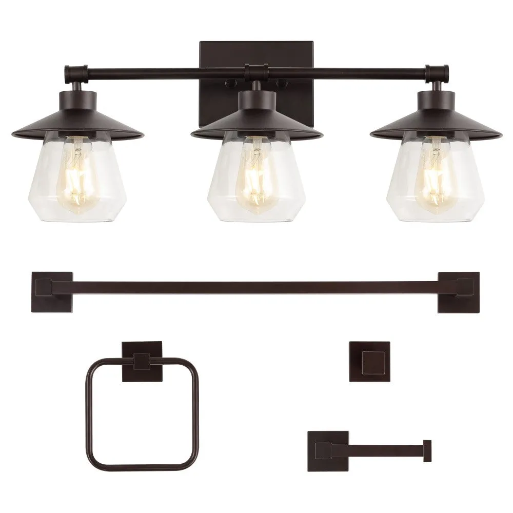 Clayton 26" 3-Light Farmhouse Cottage Vanity Light with Bathroom Hardware Accessory Set