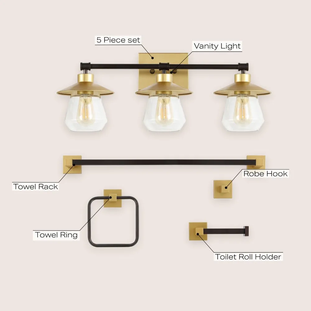 Clayton 26" 3-Light Farmhouse Cottage Vanity Light with Bathroom Hardware Accessory Set