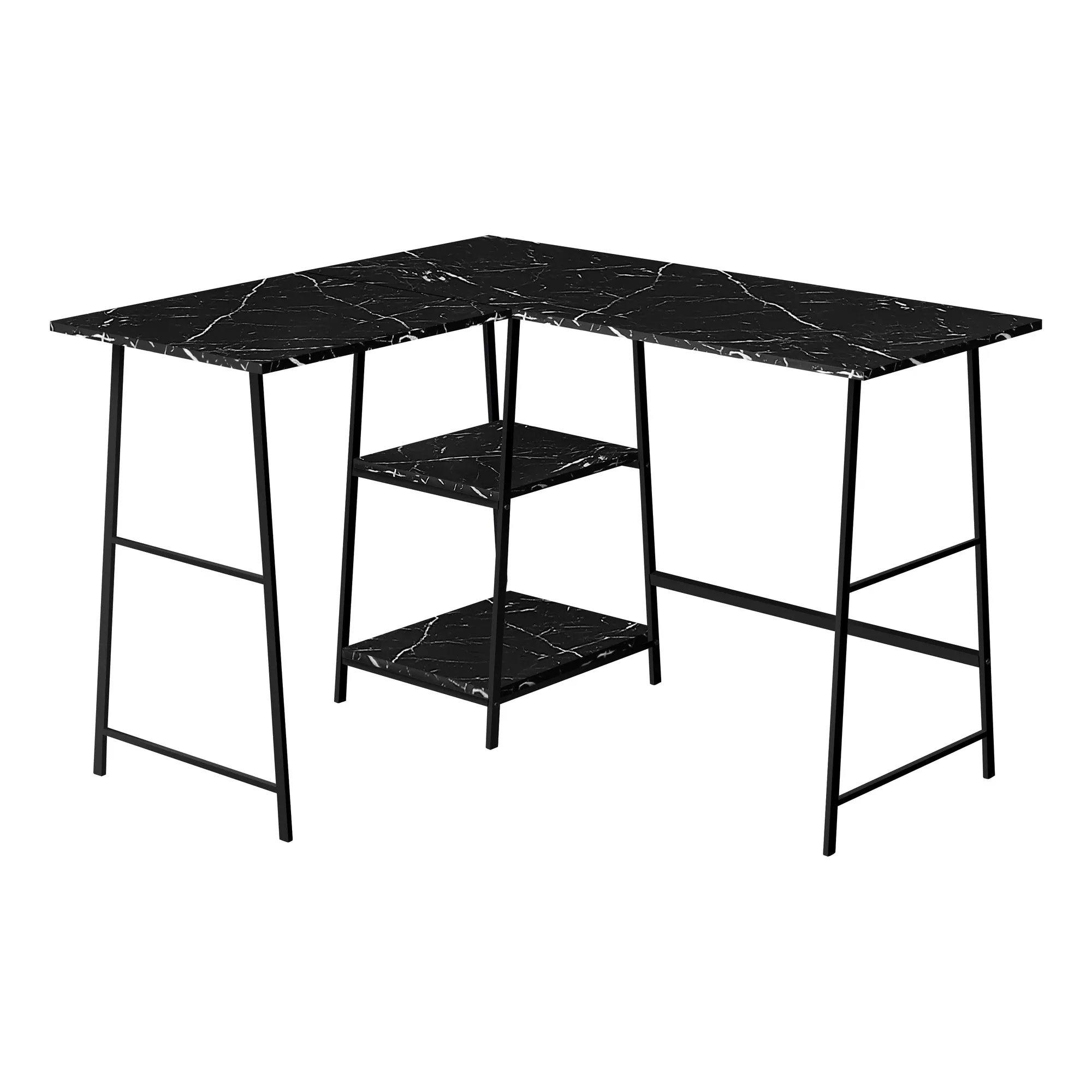 Computer Desk - 48"L / Black Marble / Black Metal Corner