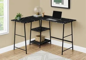 Computer Desk - 48"L / Black Marble / Black Metal Corner