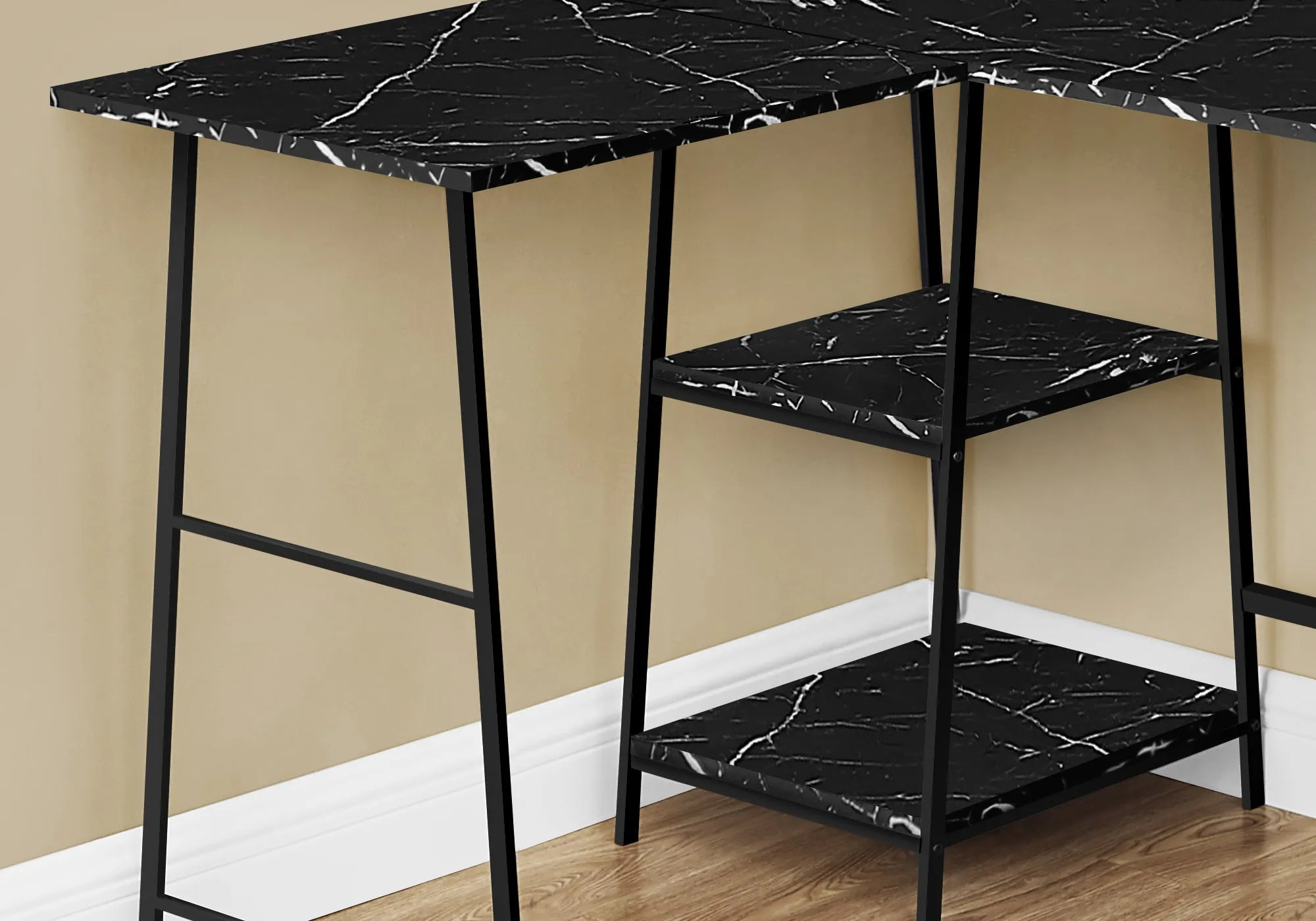 Computer Desk - 48"L / Black Marble / Black Metal Corner