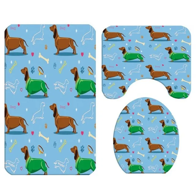 Cute Dog Bathroom Rug & Shower Curtain Sets (Set of 3 & Set of 4)