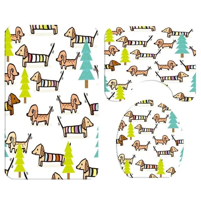 Cute Dog Bathroom Rug & Shower Curtain Sets (Set of 3 & Set of 4)