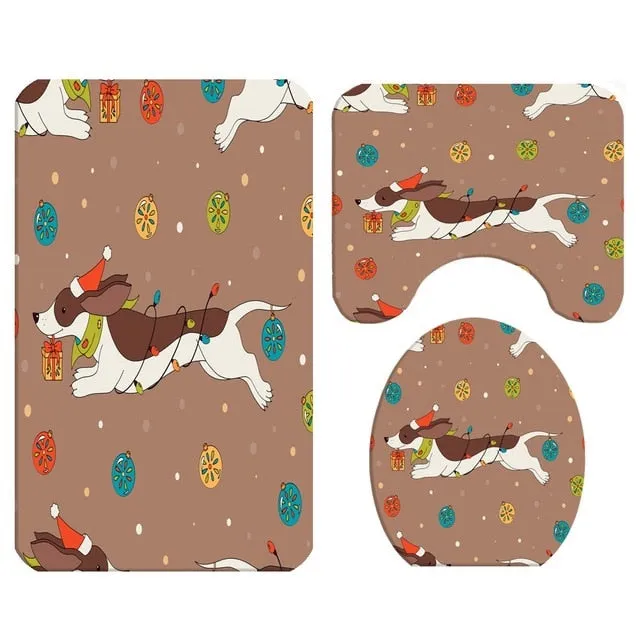 Cute Dog Bathroom Rug & Shower Curtain Sets (Set of 3 & Set of 4)