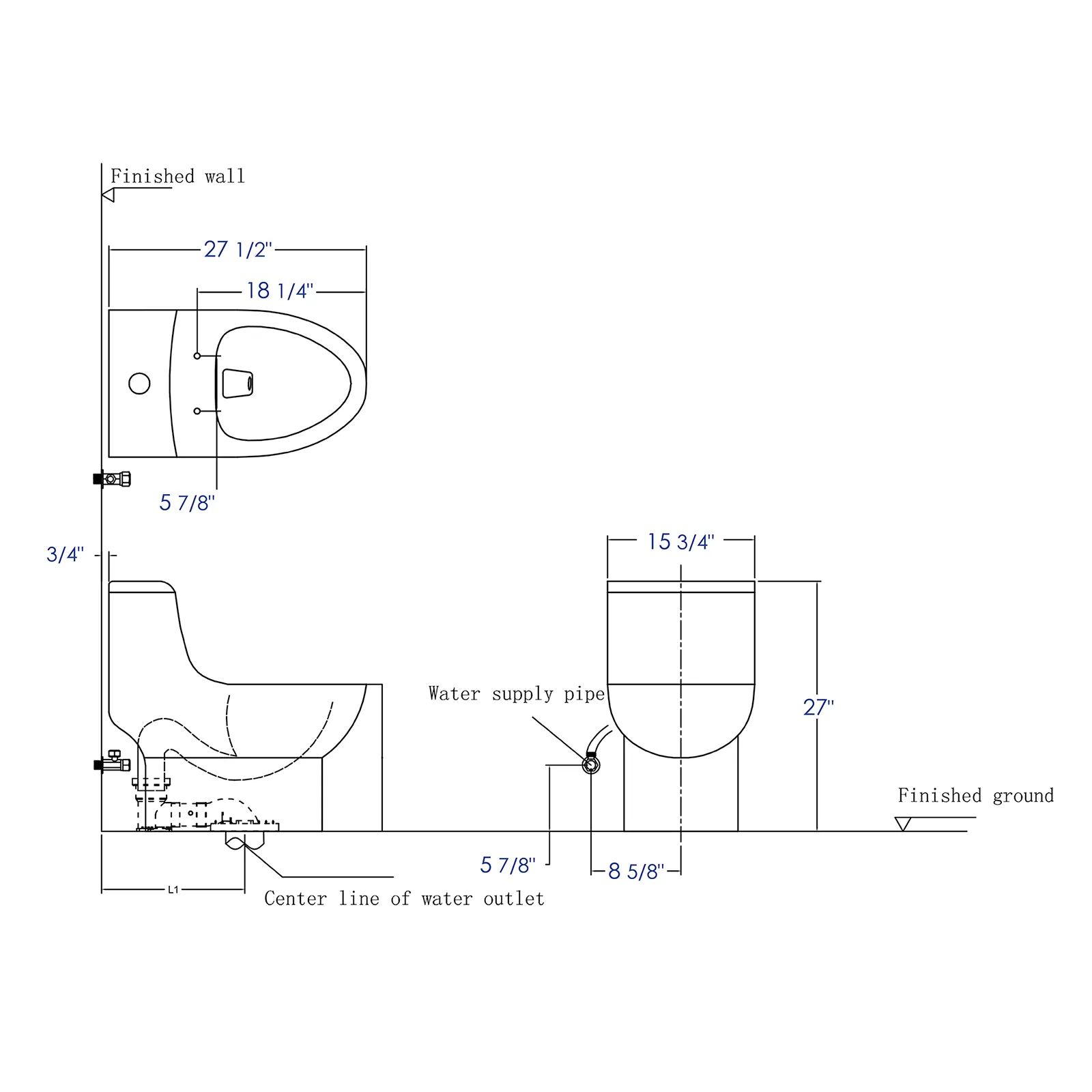 Eago TB358 Dual Flush One Piece Elongated Ceramic Toilet