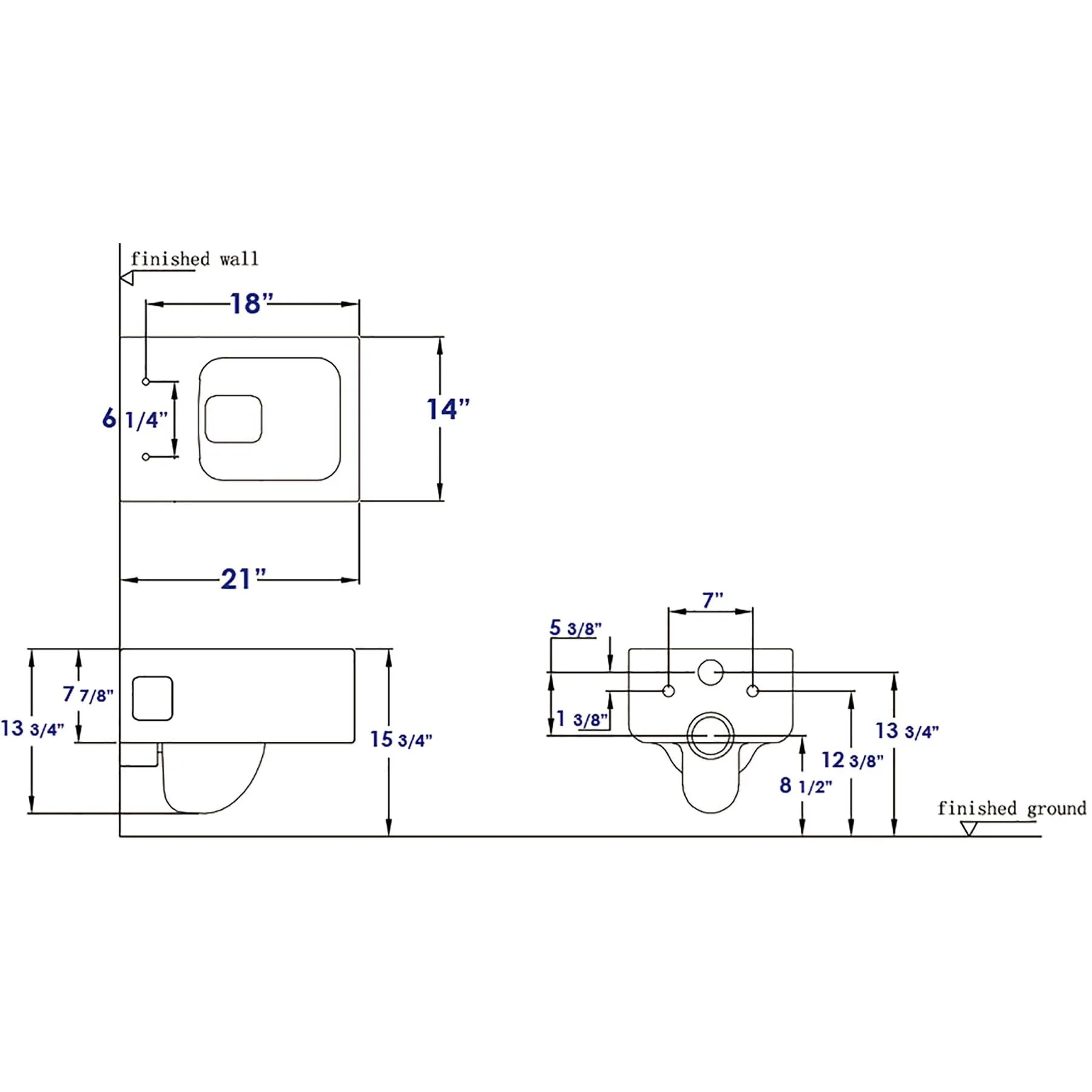 EAGO WD333 Square Modern Wall Mount Dual Flush Toilet Bowl