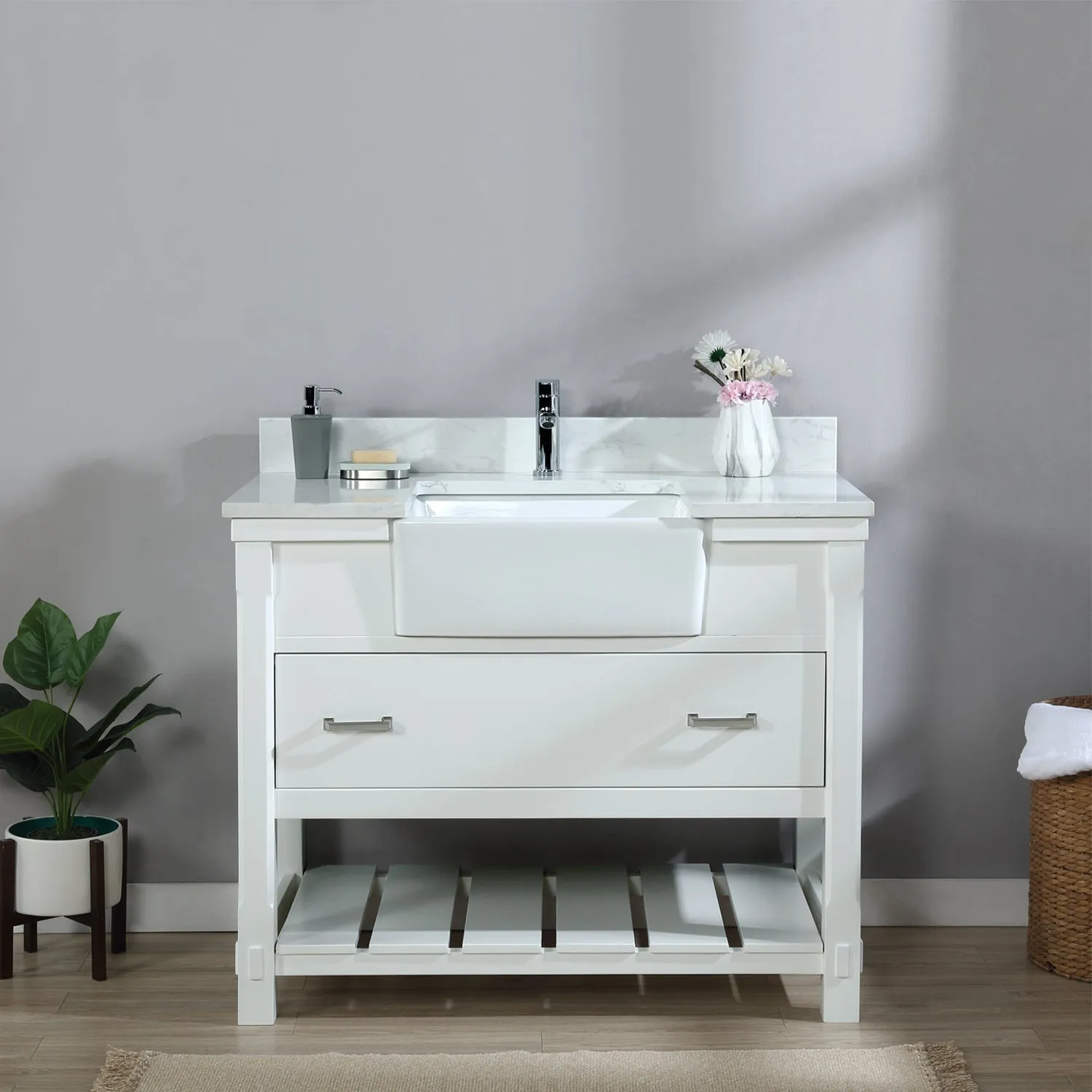 Georgia 42" Single Bathroom Vanity with White Farmhouse Basin