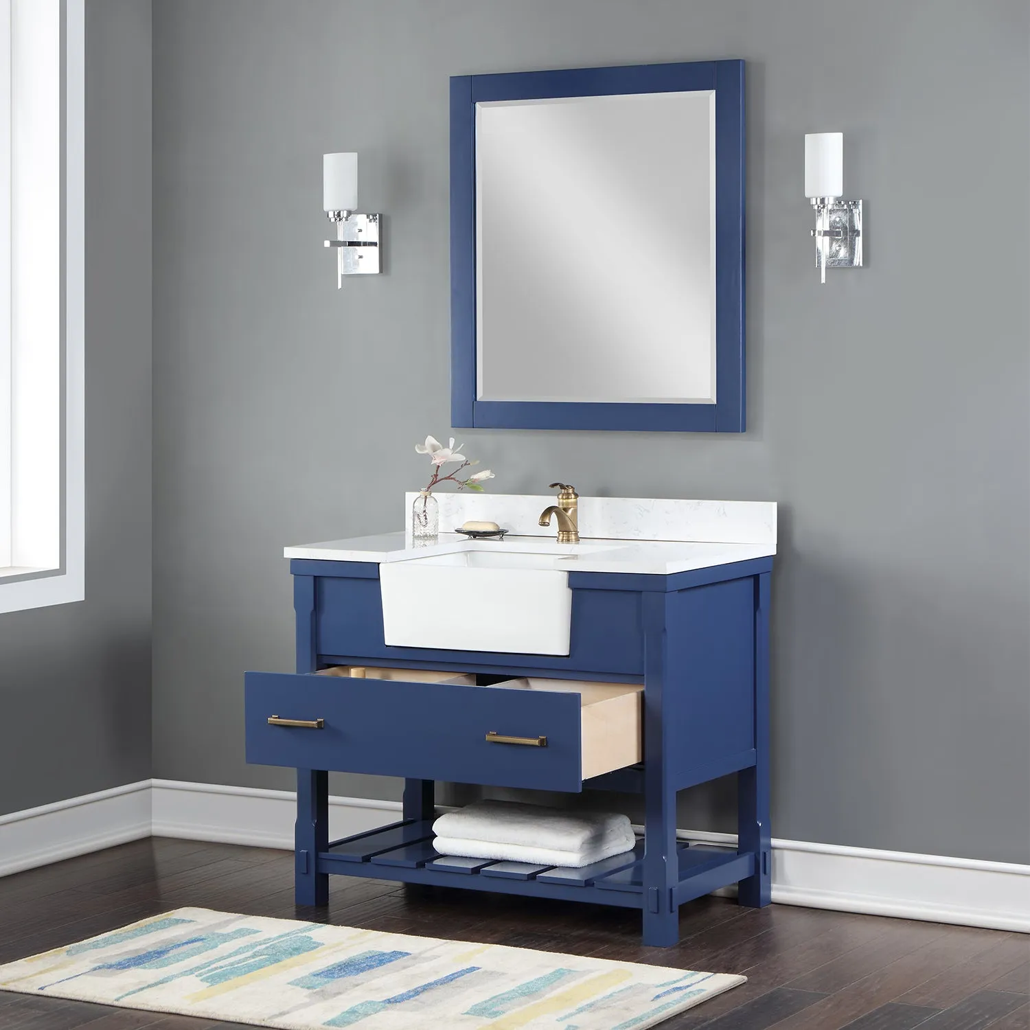 Georgia 42" Single Bathroom Vanity with White Farmhouse Basin