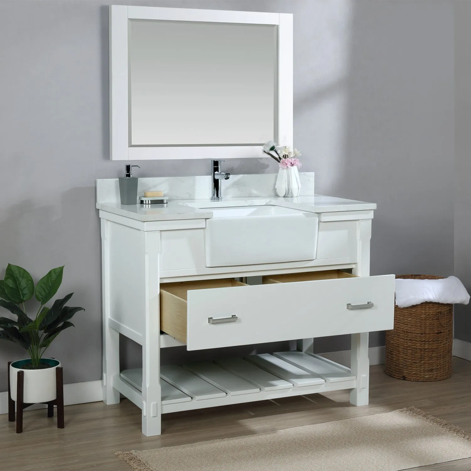 Georgia 42" Single Bathroom Vanity with White Farmhouse Basin