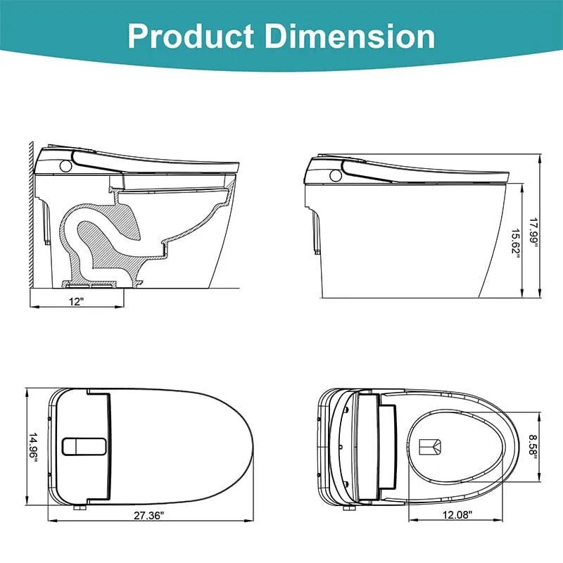 Giving Tree Elongated One-Piece Floor Mounted Smart Toilet with Remote Control and Automatic Cover