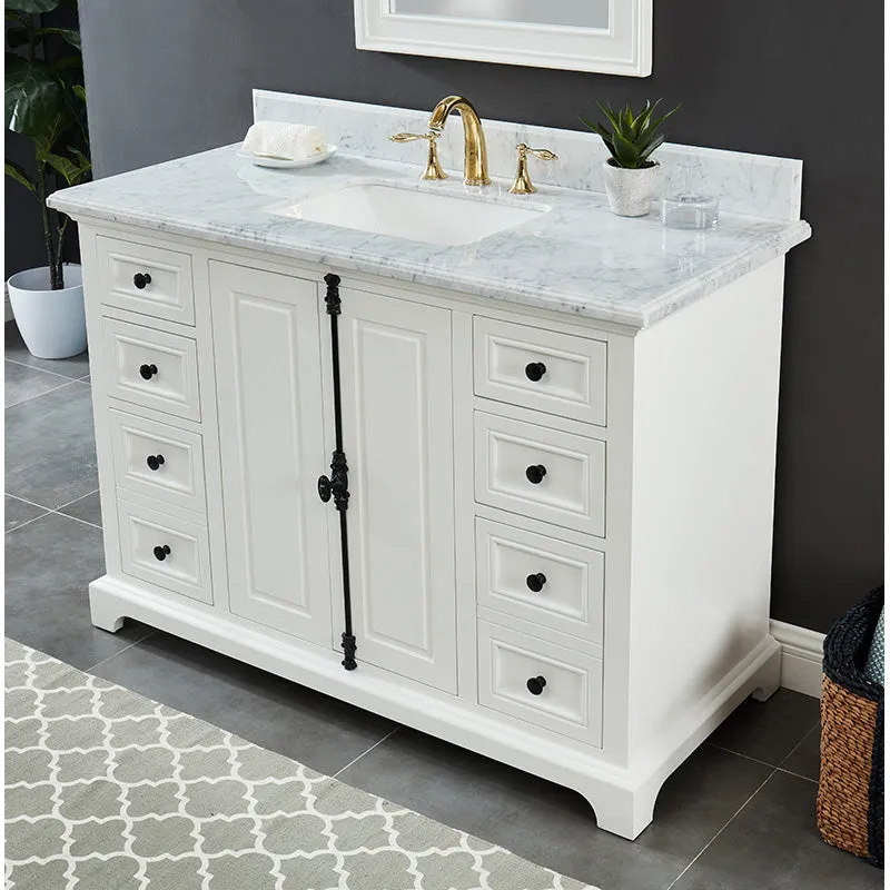 Hillsdale Dove White Freestanding Vanity Cabinet with Single Basin Integrated Sink and Countertop - Two Doors, Six Drawers (49" x 34.5" x 22")