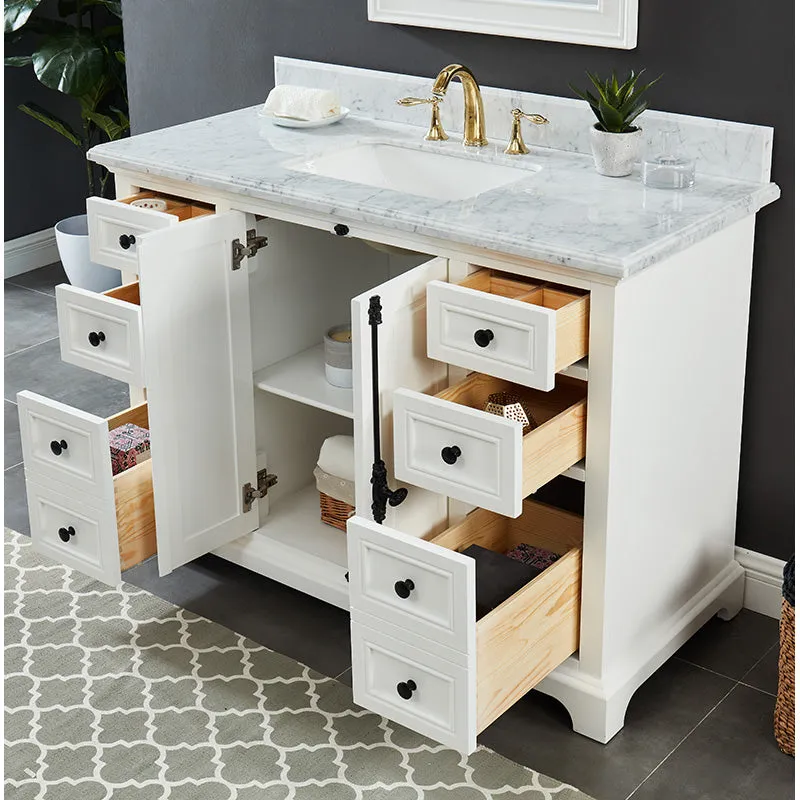 Hillsdale Dove White Freestanding Vanity Cabinet with Single Basin Integrated Sink and Countertop - Two Doors, Six Drawers (49" x 34.5" x 22")