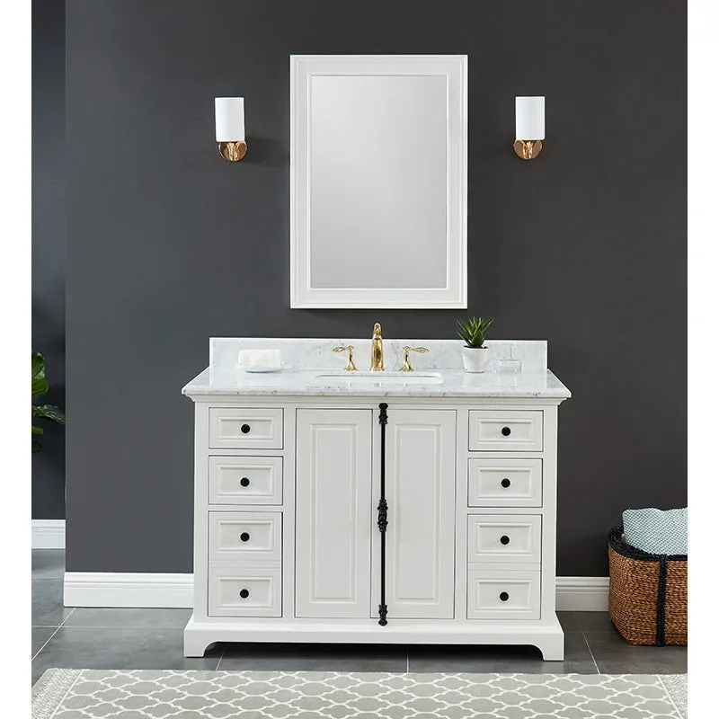 Hillsdale Dove White Freestanding Vanity Cabinet with Single Basin Integrated Sink and Countertop - Two Doors, Six Drawers (49" x 34.5" x 22")