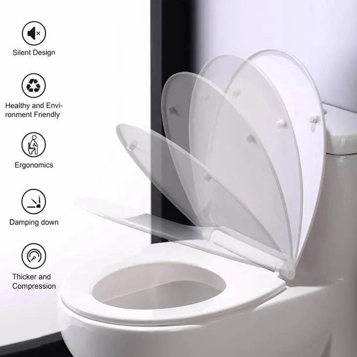 HOMELODY Soft Close White Toilet Seat Stainless Steel Hinges