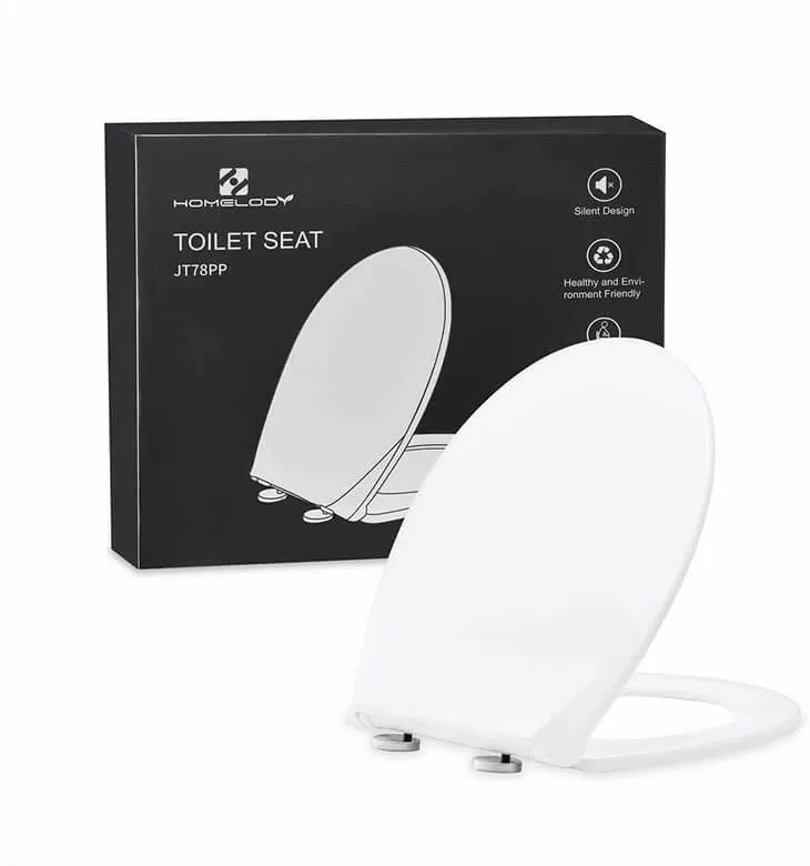 HOMELODY Soft Close White Toilet Seat Stainless Steel Hinges