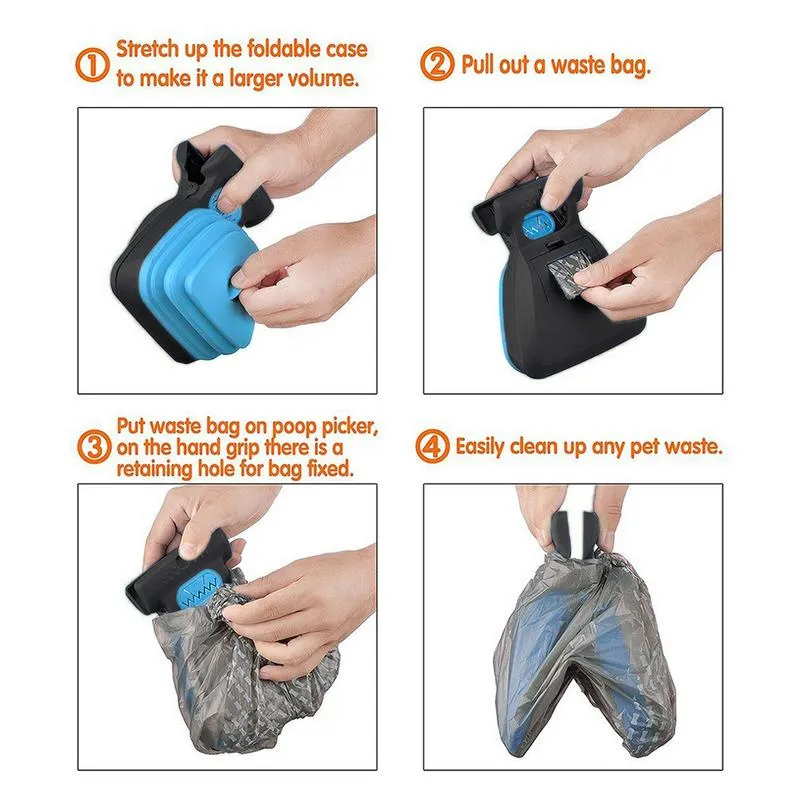 Portable Dog Poop Scooper, Heavy Duty Dog Waste Cleaner with Bag Dispenser